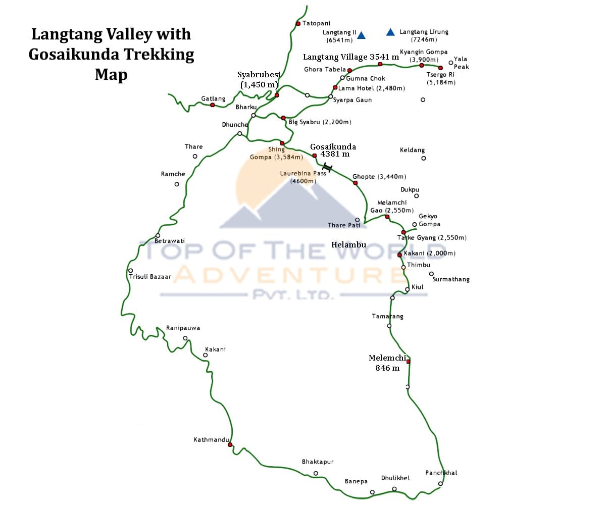 Langtang Valley with Gosaikunda Trekking Map